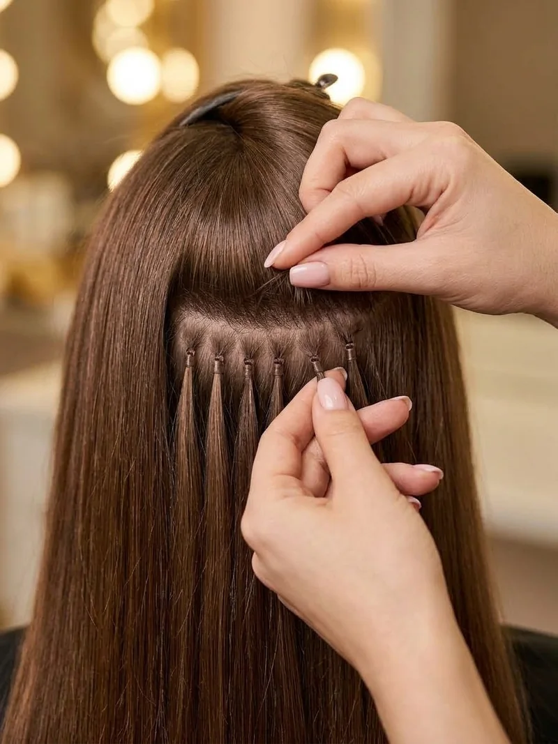 Vídeo de demonstração técnica de extensões de cabelo e acabamento em salão